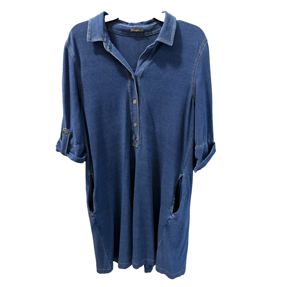 J McLaughlin M Lightweight Cotton Blend Dress Pockets Button Cuffed Sleeve